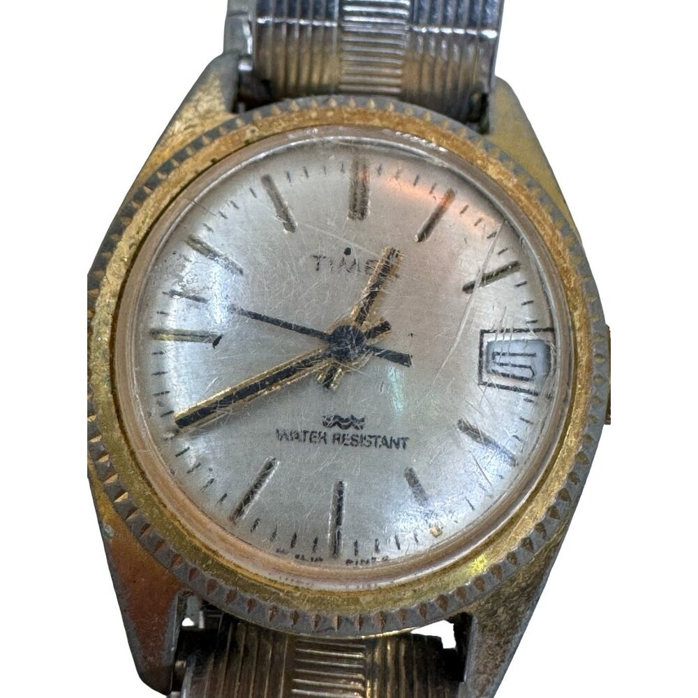 Vintage Philippines Timex Watch France Case Womens Date Wind Up Gold Tone READ